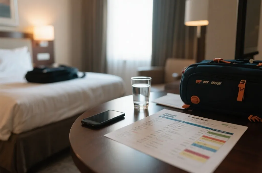 球迷在酒店房间内研究观赛行程和时间表